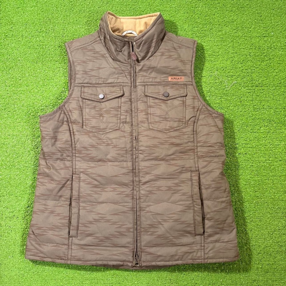 Ariat Women's Grizzly Quilted Vest Brown Southwestern Full Zip Size M Western